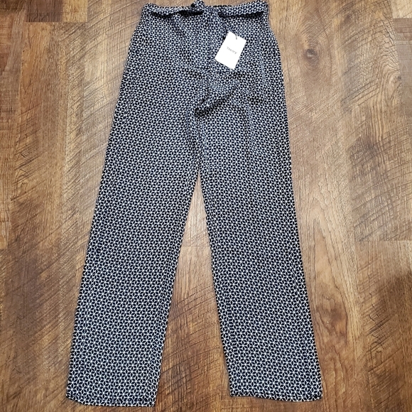 Theory Brilda Geometric Printed Pants Wide Leg Blue White Silk Button Slit 2 New - Picture 3 of 13